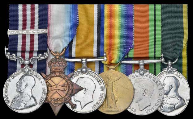 A fine Collection of Medals to The Sherwood Foresters (Nottinghamshire & Derbyshire Regiment) formerly 45th and 95th Foot 25 A Great War M.M. and Bar group of six awarded to Acting Serjeant W.