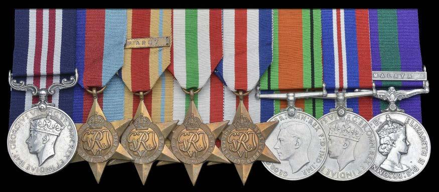 A fine Collection of Medals to The Sherwood Foresters (Nottinghamshire & Derbyshire Regiment) formerly 45th and 95th Foot 36 A Second World War El Alamein M.M. group of eight awarded to Major J.