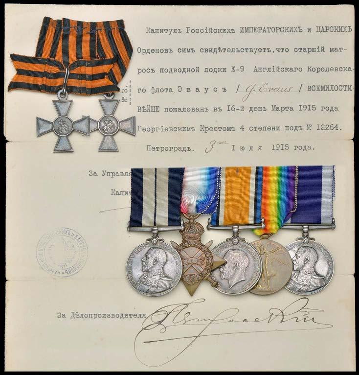 GROUPS AND SINGLE DECORATIONS FOR GALLANTRY 815 A rare Great War Baltic operations D.S.M. group of seven awarded to Petty Officer J. C.