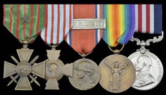 MEDAILLE MILITARE, enamelled; CROIX DE GUERRE (2) 1914-1916, bronze palm and star on ribbon; another, T.O.E.; WAR COMMEMORATIVE MEDAL 1914-18; ORIENT MEDAL; DARDANELLES MEDAL; VERDUN MEDAL (2) -