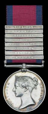 A fine Collection of Medals to The Sherwood Foresters (Nottinghamshire & Derbyshire Regiment) formerly 45th and 95th Foot 108 MILITARY GENERAL SERVICE 1793-1814, 8 clasps, Roleia, Vimiera, Talavera,