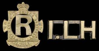 C original brass loop fasteners, very good condition 100-150 257 OUDTSHOORN RIFLE VOLUNTEERS OFFICER S HELMET PLATE, an extremely fine and rare two part example in silver plate, being crowned eight