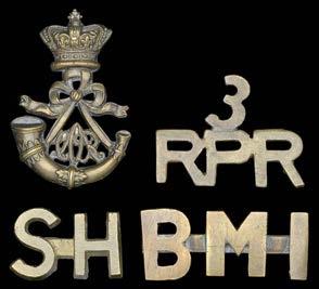 overall condition (3) 150-200 297 CAPE MOUNTED RIFLES QVC HAT BADGE, STEINACKER S HORSE, BETHUNE S MOUNTED INFANTRY AND 3RD RAILWAY PIONEER REGIMENT BRASS SHOULDER TITLES,
