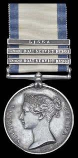 SINGLE CAMPAIGN MEDALS 332 The rare N.G.S. medal awarded to Commander James Rennie, Royal Navy, who was promoted to Lieutenant for his gallantry in the action off Lissa in 1811, which includes a