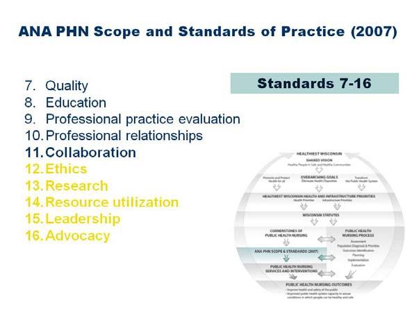 Professional relationships standard requires the PHN to establish collegial partnerships with the population, organizations, and health and human service professionals.