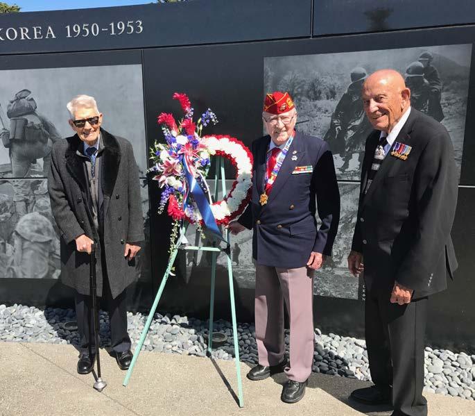 Above, three Korean War vets grinning like Cheshire cats: KWMF 2nd Vice President John Stevens, KWMF Treasurer Donald Reid, and Denny Weisgerber Members of the loyal and supportive Korean-American