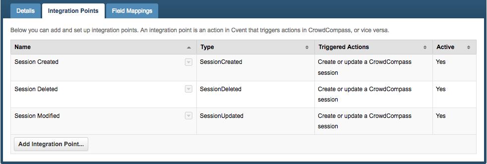 Integration Points An integration point is an action in Cvent that causes specified actions to take place in CrowdCompass.