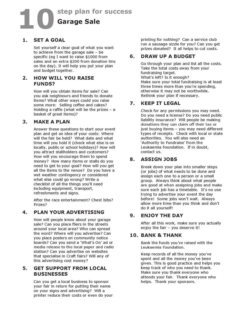 10 STEP HOW TO FACT SHEET As with most things, careful planning at the start of any activity will ensure the most successful and enjoyable event.