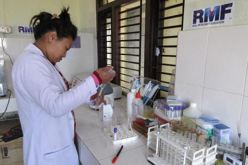 RMF Laboratory Technician at the clinic in Namo Buddha, Kavre Karuna Girls School Lumbini