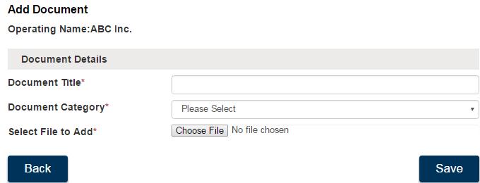 3. Select the appropriate document category from the Document Category dropdown list.