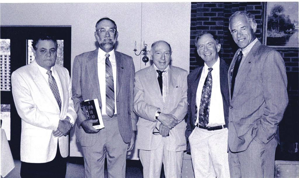 Left to right: Dr. Adolph Dial, Dr. Raymond Rundus, Joseph Mitchell, Dr. Shelby Stephenson, and Dr.