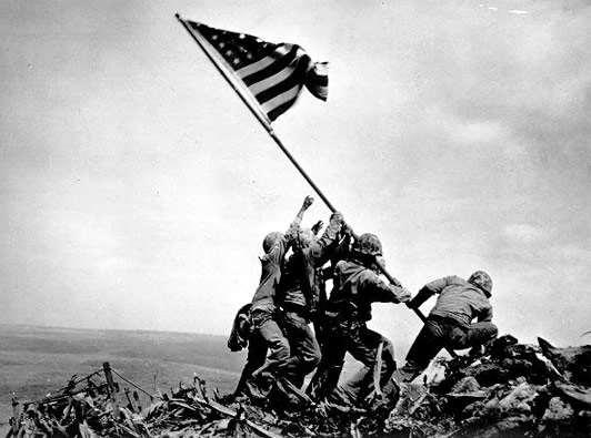 After a month of bitter fighting and heavy losses, American Marines took Iwo Jima, an Island 760 miles from Tokyo.