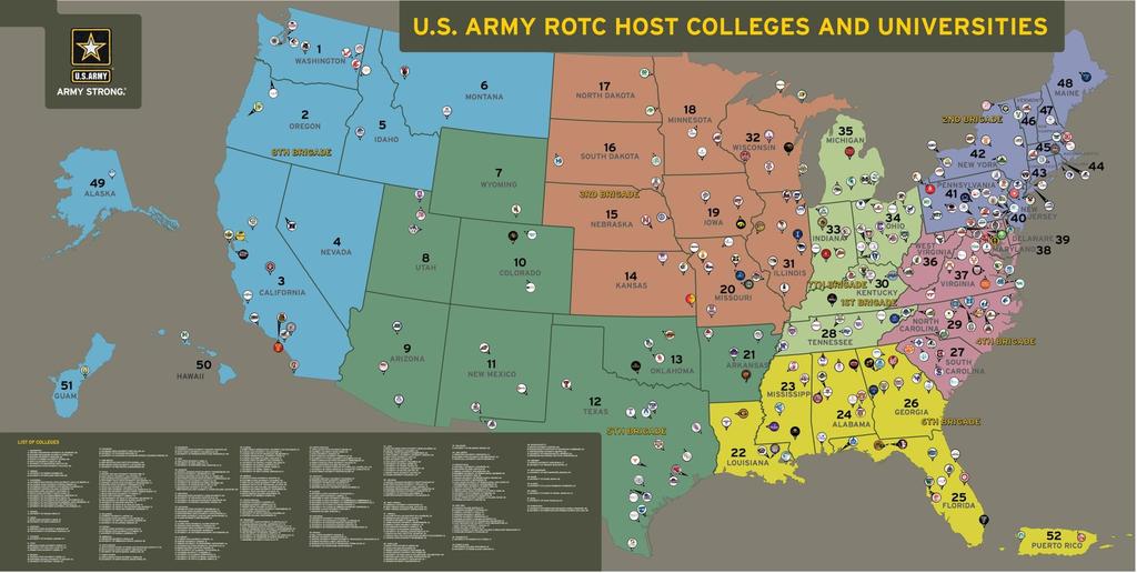 US Army Cadet Command Students can participate in Army ROTC at over 1300 universities and colleges.