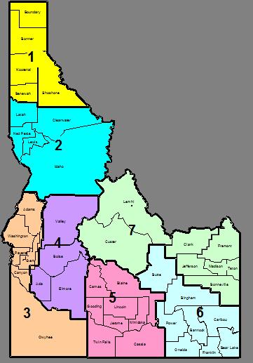 ORGANIZATIONAL STRUCTURE AND RESPONSIBILITIES The Idaho Fire Chiefs Association has divided the state into seven (7) district response areas for program administration, for the purpose of maintaining