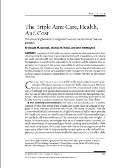 capita costs of health care Berwick D, Nolan T & Whittington J: The Triple Aim: Care, Health And Cost, Health
