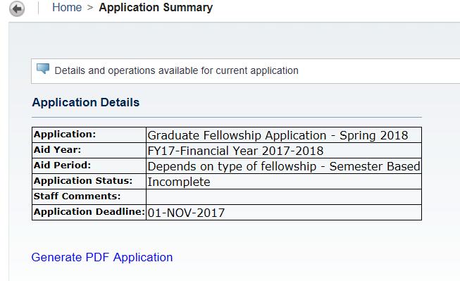 IMPORTANT NOTE: You can select Graduate Fellowship Application only once which is the first time you enter the system.