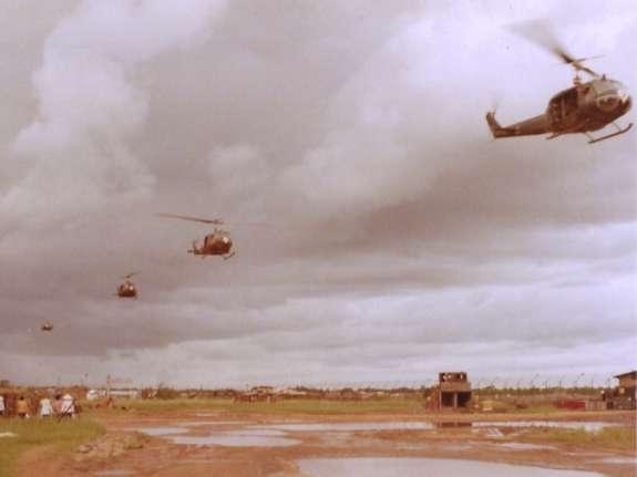 UH-1 Huey helicopters returning to Soc Trang Choppers returning