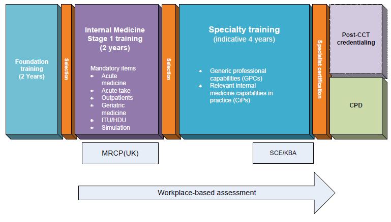 The physician training pathway group 2 specialties 2.5 Duration of training Internal Medicine Stage 1 training will usually be completed in three years of full time training.