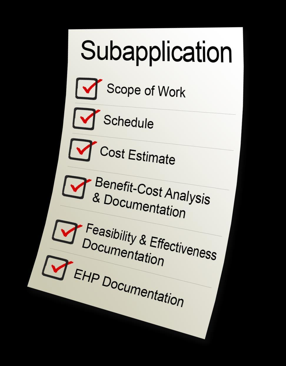 Subapplication Contents Scope of Work Schedule Cost