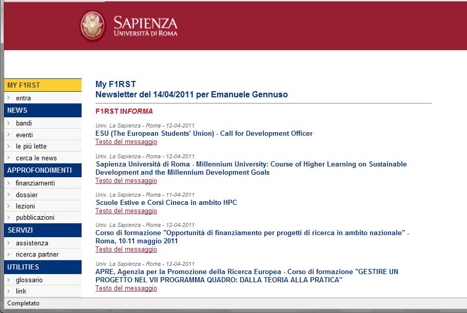 Sapienza EU Research Programmes Newsletter