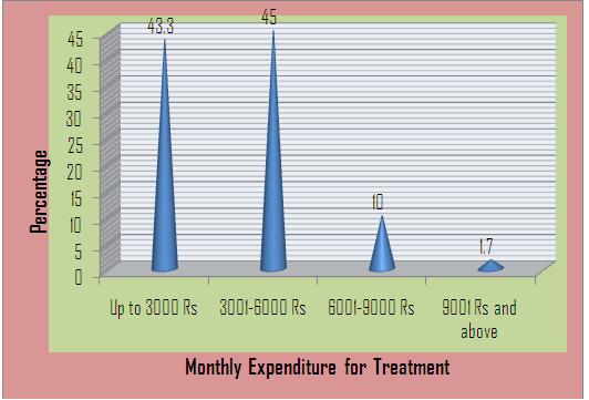 Figure - 2: cone diagram showing percentage distribution of family caregivers according to monthly expenditure of treatment Section B: Assessment Of The Level Of Burden Of Family Caregivers Regarding