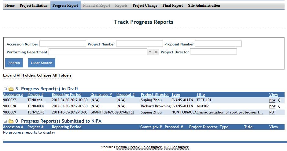 Progress Report Data field Definitions & Instructions At the Progress Report home page, you can search for progress reports that need to be filled out by using the search option at the top (fill in