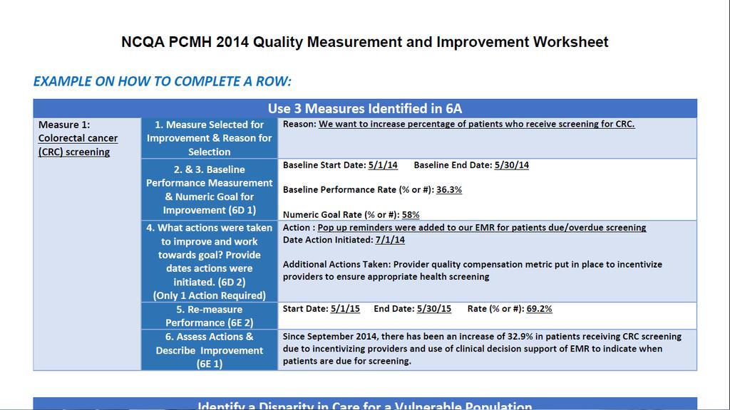 PCMH 6D and 6E: Quality Measurement and Improvement Template Clinical