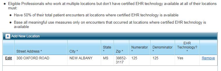 This is where you will include the locations where you see patients that have EHR technology.