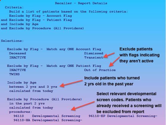 Identify Patients in Need of Preventive Care Recaller Example: Restrict by procedure or