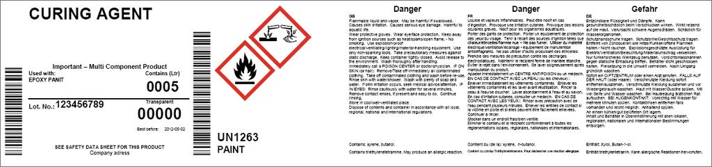 package. The product is also hazardous for transport, class 3, packing group III.