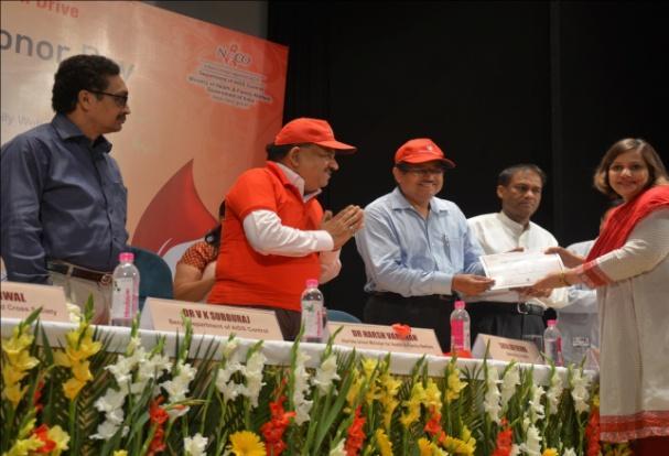Blood Donation Day. The Award of Excellence was handed over by Chief Guest Dr Harsh Vardhan, Hon ble Chairman, IRCS (the then Union Minister for Health & Family Welfare).
