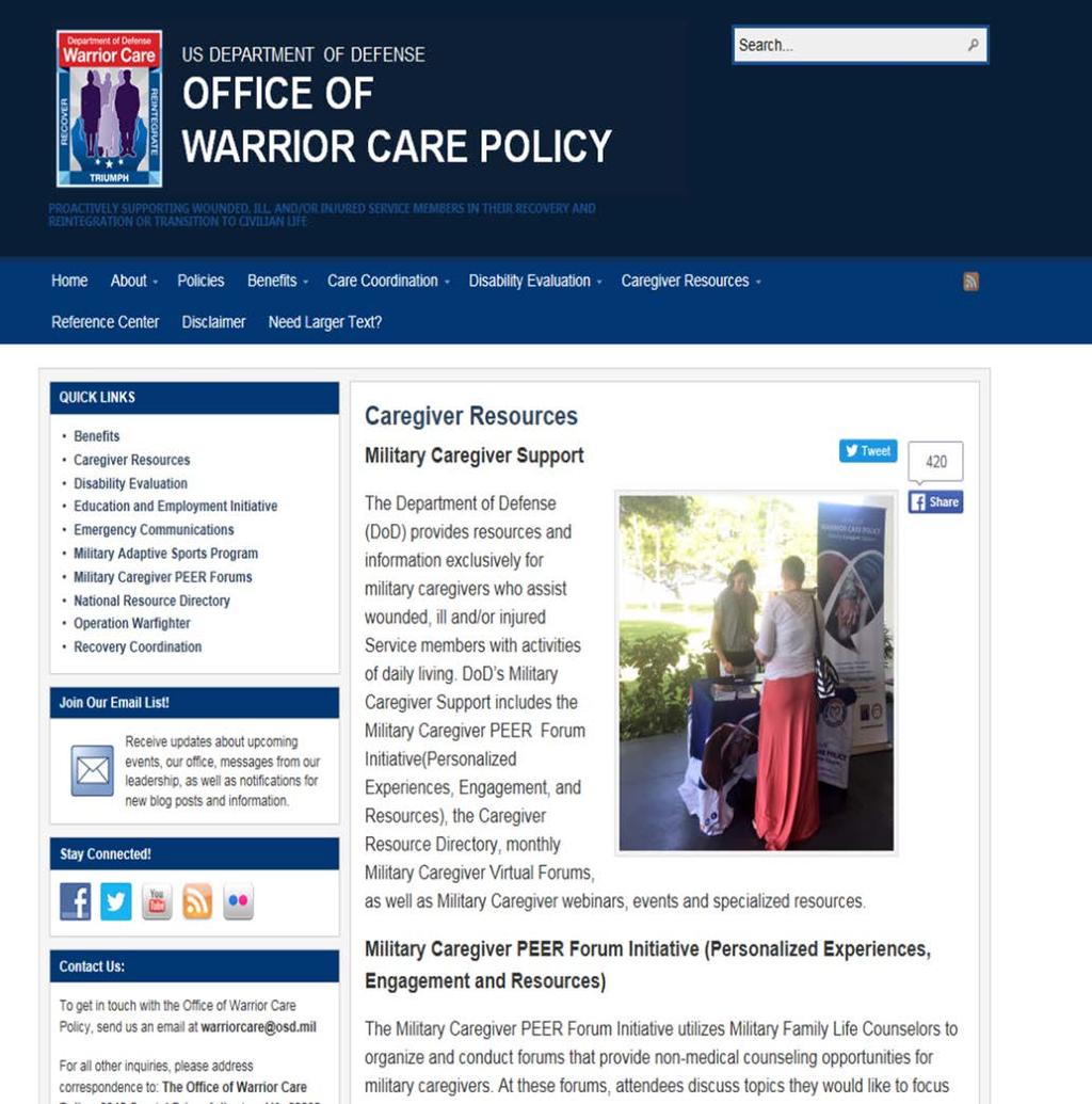 Warrior Care BLOG (Caregiver Resources Tab) The Caregiver Resources Tab on the Warrior Care Blog provides information about support resources, upcoming events, helpful guides and tips, and much more.