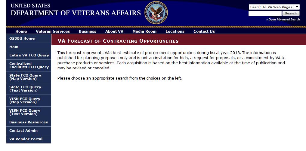 VA Forecast of Contracting Opportunities Info on active