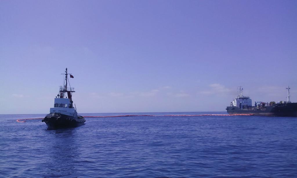 retrieval of 250 meters of boom in J with High-capacity skimmer Normar 200Ti with support of local tug boat; Deployment and retrieval of the primary system (sweeping arms).