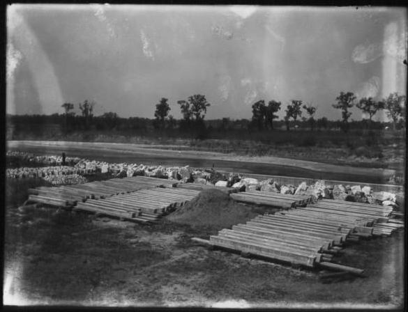 A photo of stockpiled construction material. Primary Brazos River: Lock and Dam#1 (U.S.
