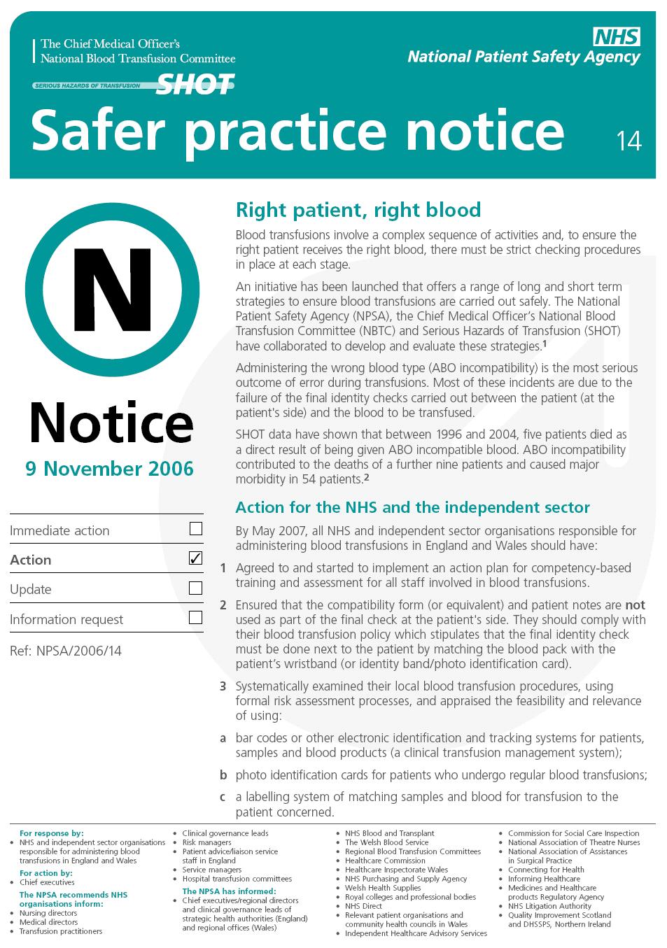 Appendix 4: NPSA Safer Practice