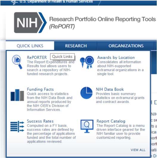 NIH and Federal RePORTER NIH RePORTER (updated weekly) http://projectreporter.nih.