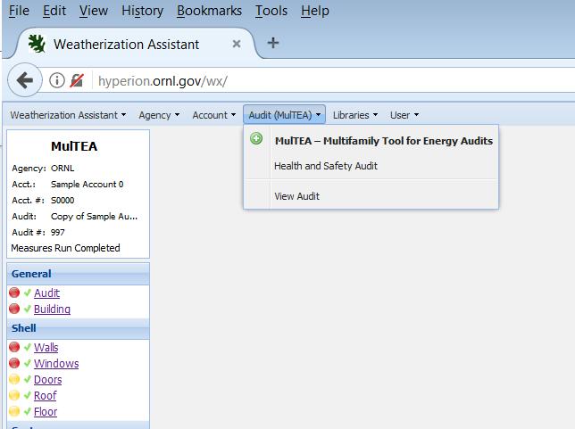 Application Multifamily Tool for Energy Audits (MulTEA) Health and Safety Audit 2 ORNL
