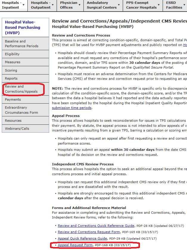 Appeals: QualityNet 1. Go to www.qualitynet.org 2. From the [Hospitals Inpatient] drop-down menu, select [Hospital Value-Based Purchasing] 3.