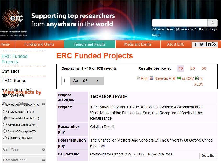 ERC PROFILES FOR COMPARISON http://erc.europa.