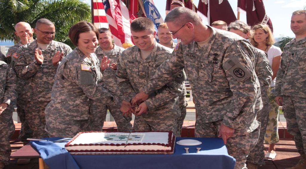 enlisted Soldiers during the cake cutting ceremony in celebration of the Army Service Corps 94th Birthday.