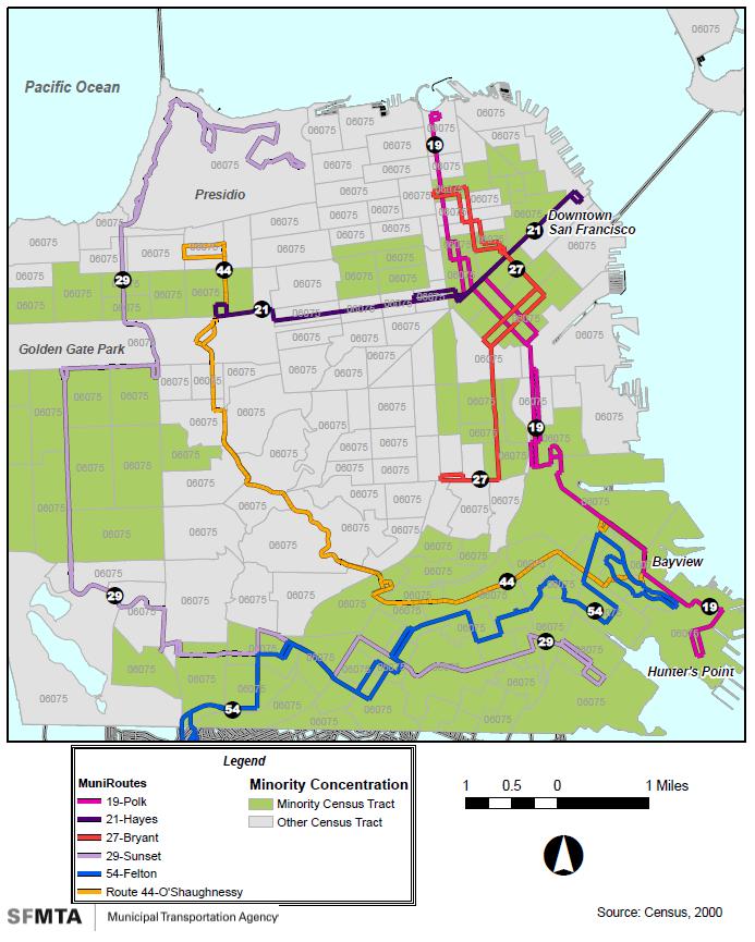Attachment 4 Route Maps for Continuation of the SFMTA s Bus Service Restoration Project Map 3-1: Route 19, 21, 27, 39, 44, and 54 and Minority Census Tracts Note: SFMTA s Title VI program defines