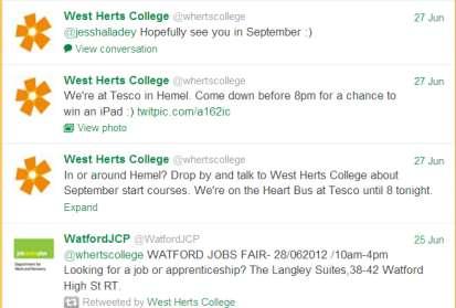 Provider Feedback West Herts College Twitter & LinkedIn