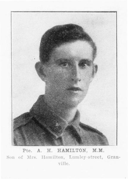 3 Private Alexander Hugh Hamilton, aged 21, son of Mrs Laura Hamilton of Lumley Street, was the first Granville soldier decorated at Gallipoli, receiving a Military Medal.