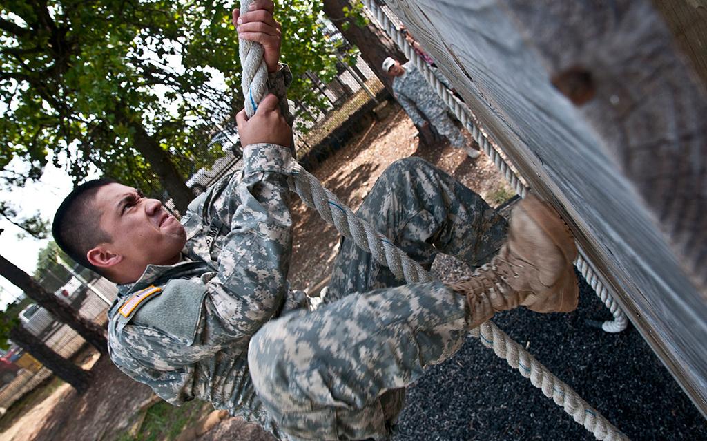 Spc. Jason Pangelinan, 797th Engineer Company, participates in the obstacle course event during the 2015 U.S. Army Reserve Best Warrior Competition at Fort Bragg, N.C., May 6.