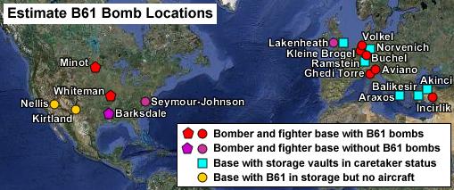 B61 Locations B61 bombs estimated at 10 locations in Europe and United States:! 6 bases in 5 NATO countries!