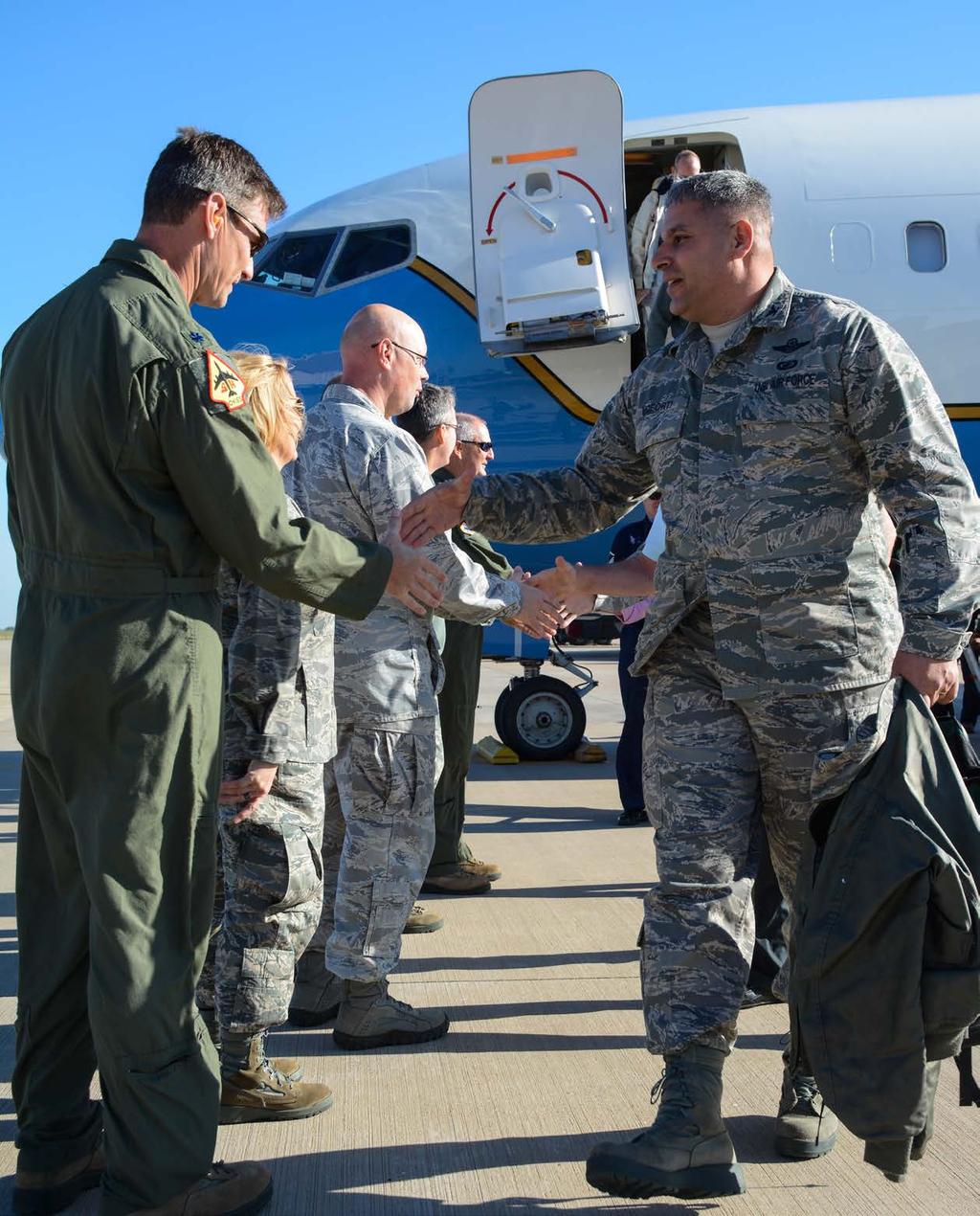 507th Air Refueling Wing commander, group commanders and squadron commanders greet members of the Air