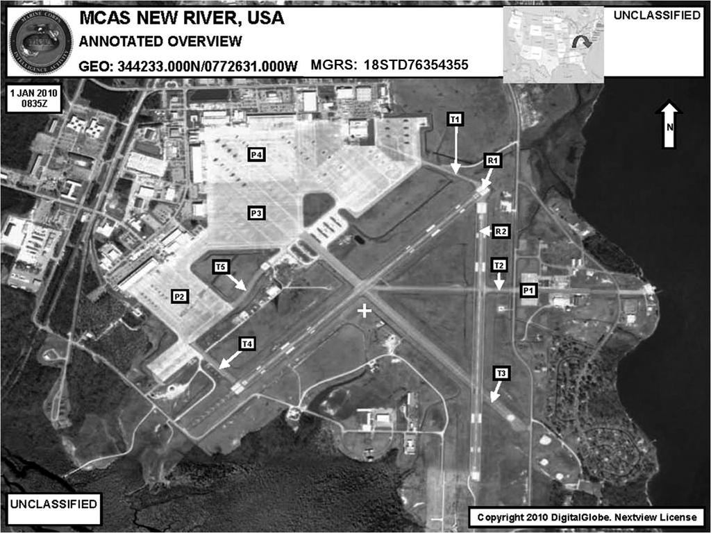 Airfield Product Example: Image and Supporting Intelligence Report for the Marine Corps Air Station, New River, North Carolina Center Coordinates UTM: 18STD76354355 GEO: 344233N0772631W Elevation: 25