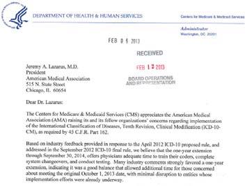 CMS Rejects the AMA s Request to Halt ICD-10 Based on 2nd Resolution H.R. 1701 & S. 972 Cutting Costly Codes Act of 2013 GENERAL.