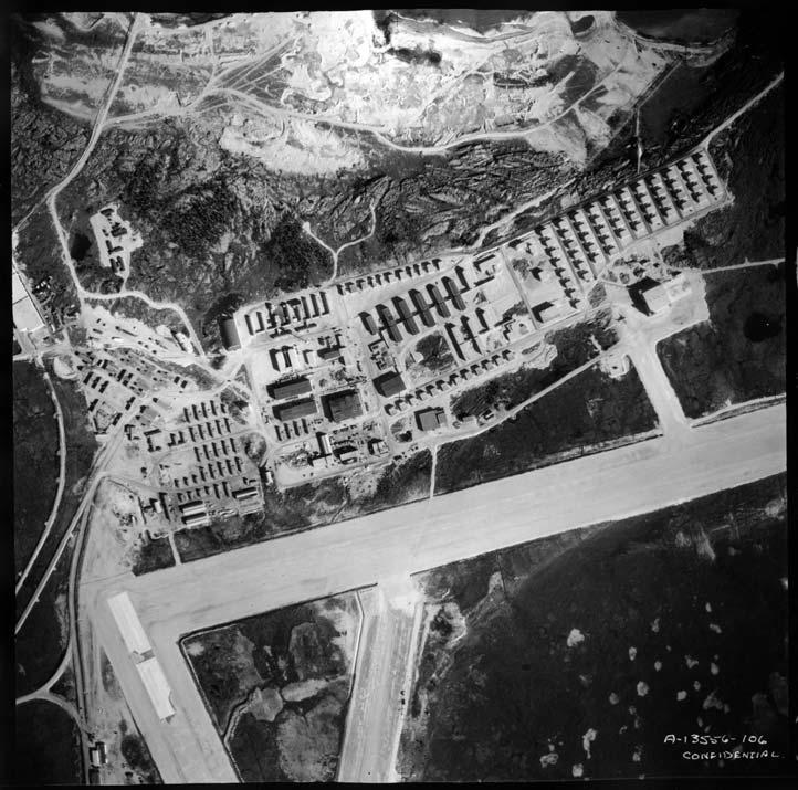 A-13556-106, National Air Photo Collection This aerial photograph shows that layout of Fort Churchill in 1952. The excellently constructed airfield runs along the southern boundary of the facility.
